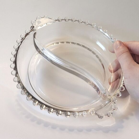 Imperial Glass Candlewick Round Divided Serving Dish, Bubble Rim and Handles - Picture 4 of 9